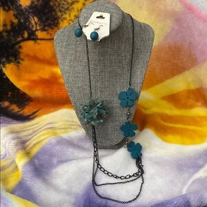 Teal Floral Necklace and Earring Set